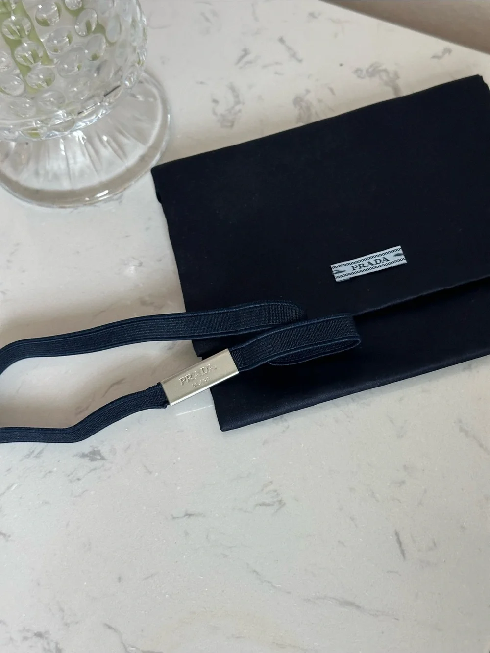 PRADA Navy Elastic Logo Headband (or choker) - Prada dusty included - Picture 4 of 4